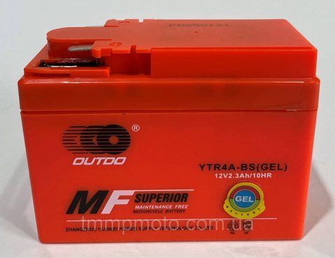Аккумулятор 12v4a.h. YAMAHA JOG YTR4A-BS широкая таблетка оранжевая 85x49x114 OUTDO 1814715992 фото