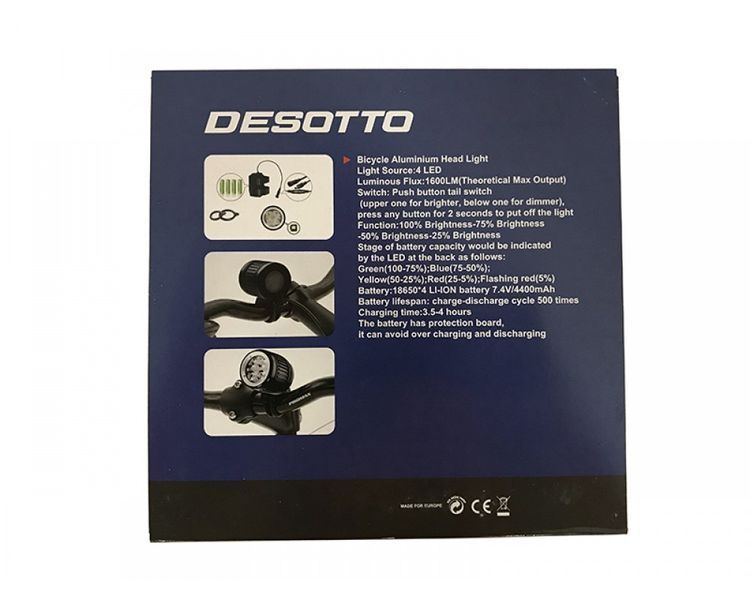 Вело-фара JY-8010-16K на Li аккумуляторе Desotto mep261489 фото